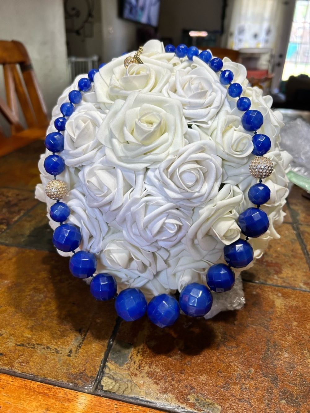 kate spade New York  Chunky Blue Bead Necklace with Gold and Rhinestone Accents